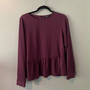Apt 9 Long Sleeve Dark Purple Peplum Top, Size Small